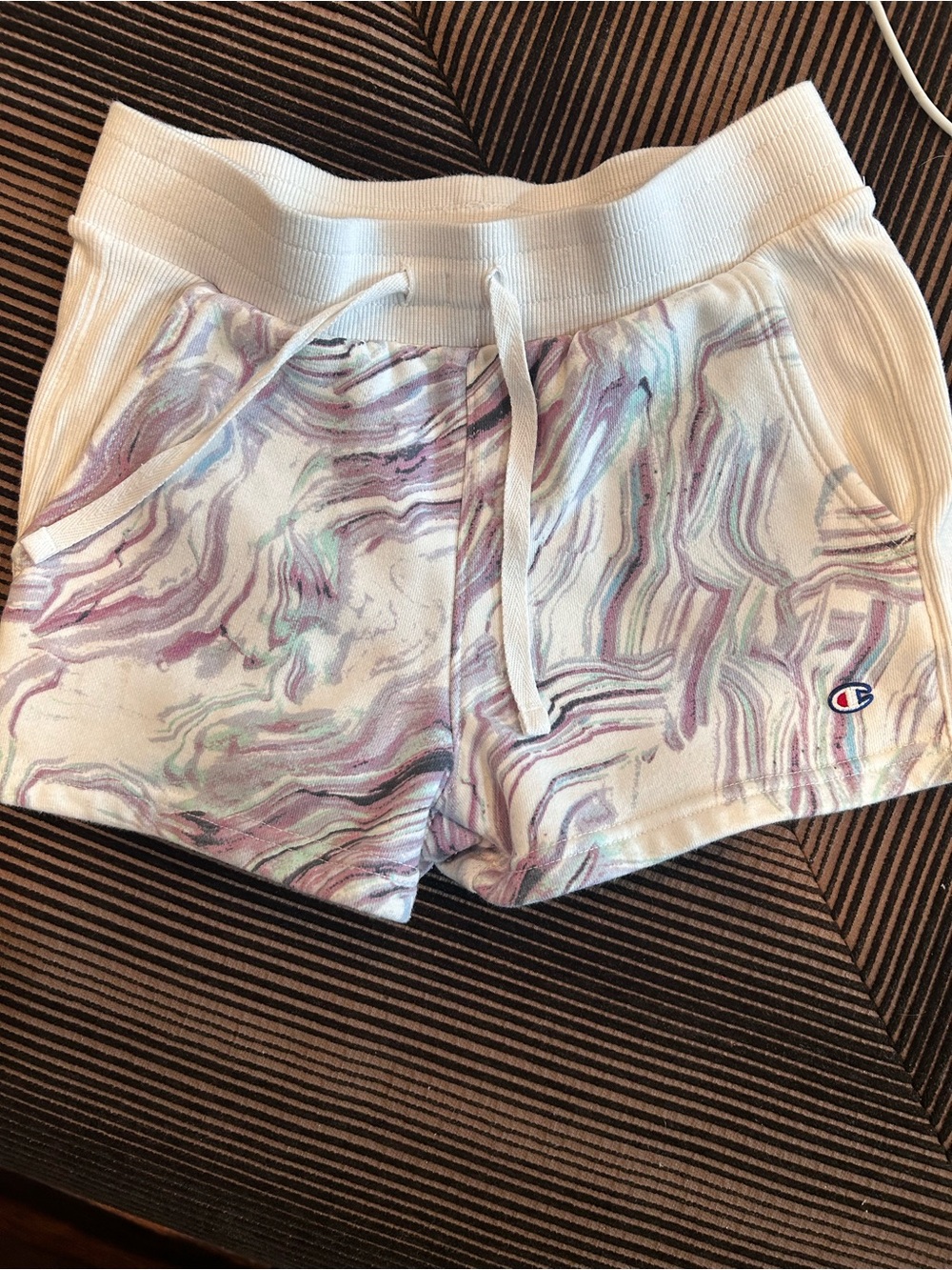 Champion Marble Print Lounge Shorts - White with Purple